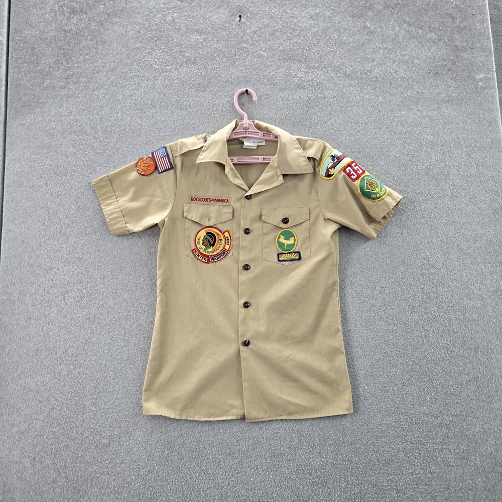 VINTAGE Boy Scouts Of America Boy Button Up Shirt L Khaki Chawanakee Sequoia CA